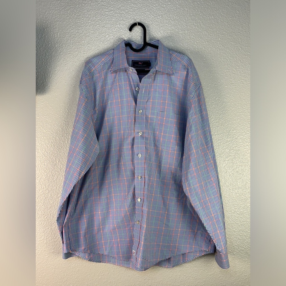 Vineyard Vines Murray Style Blue, Green and Orange checked button down XL